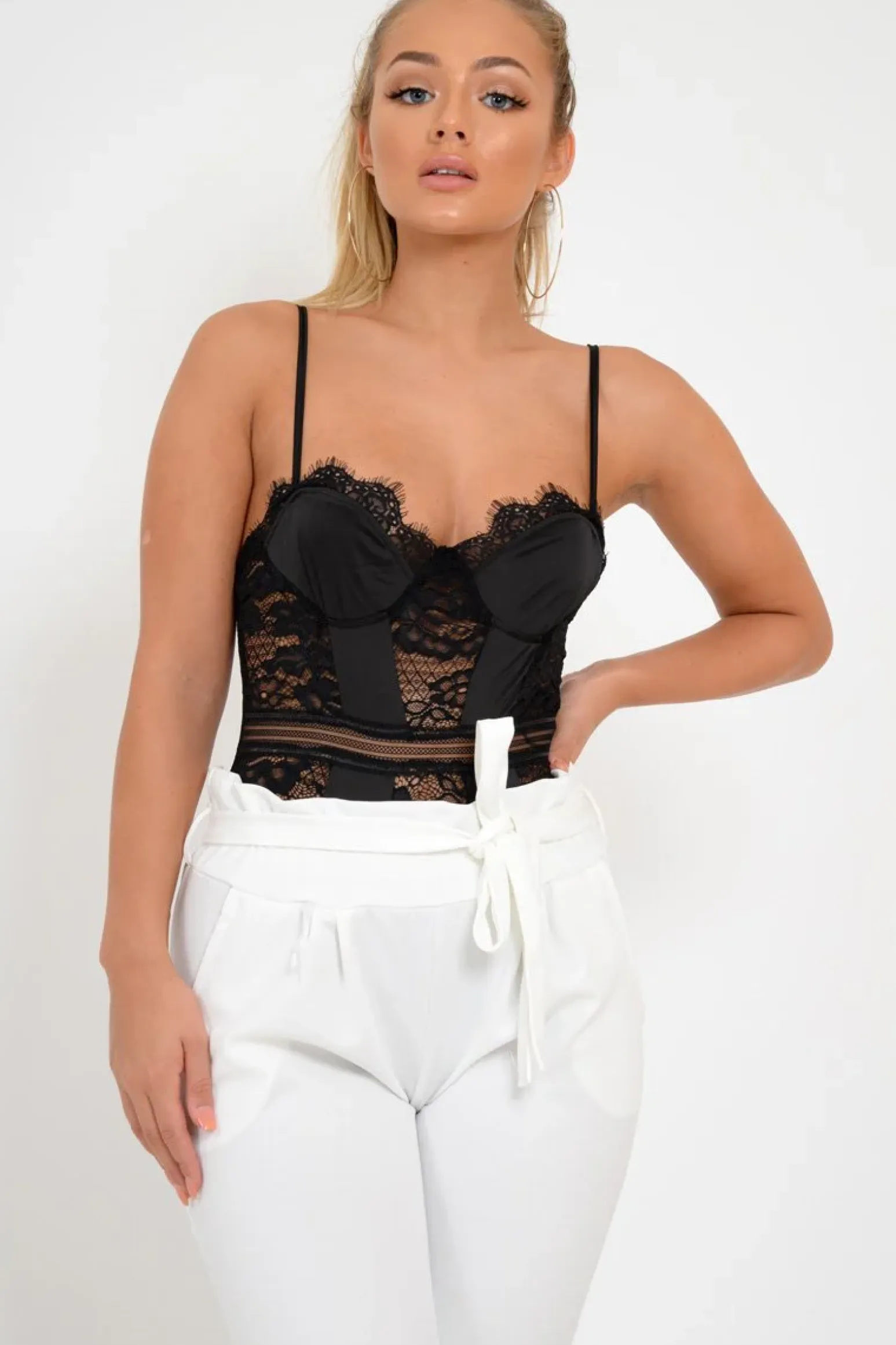 Rebellious Fashion White Paper Bag Tie Waist Cigarette Trousers - Karmen