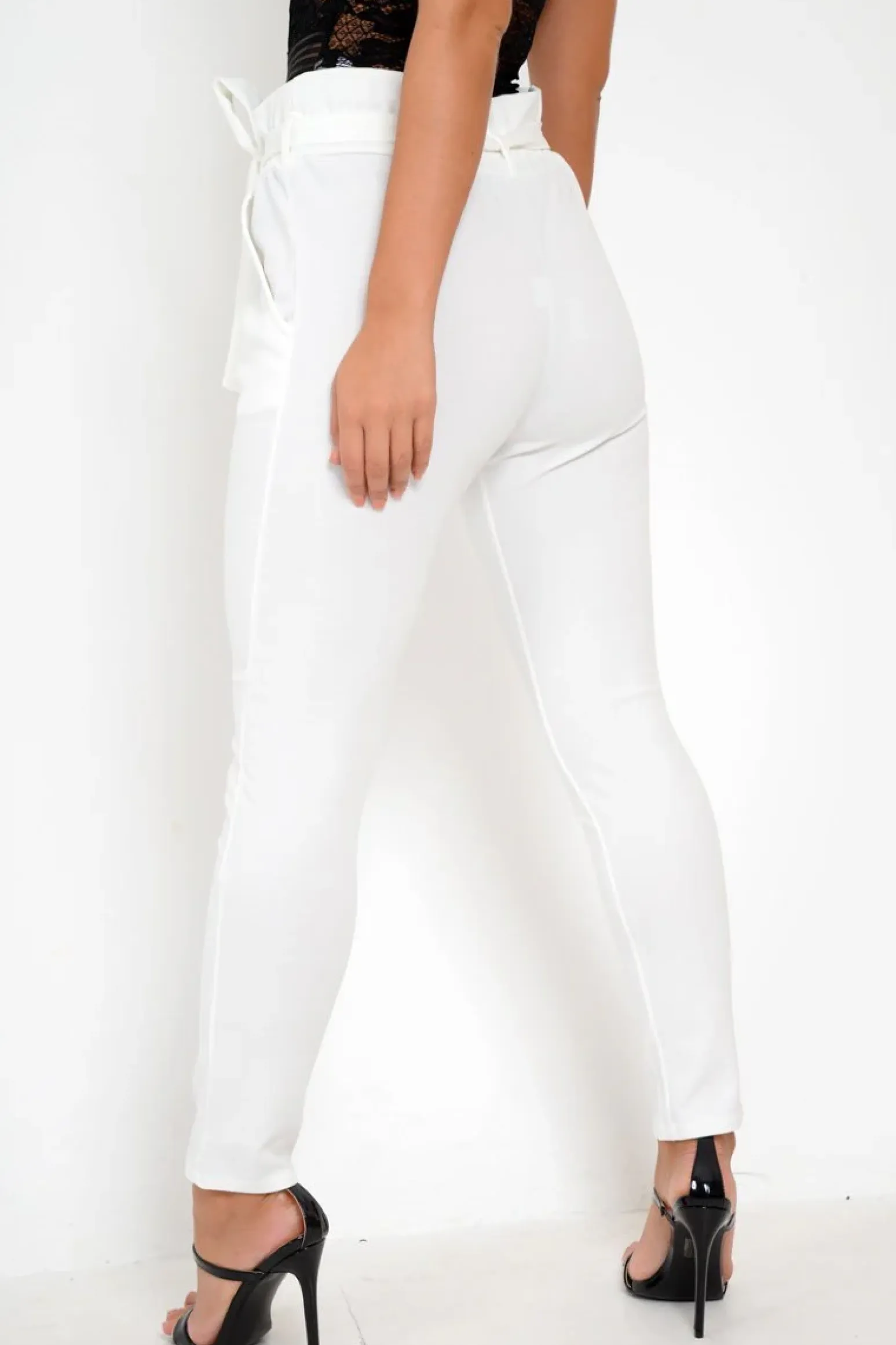 Rebellious Fashion White Paper Bag Tie Waist Cigarette Trousers - Karmen