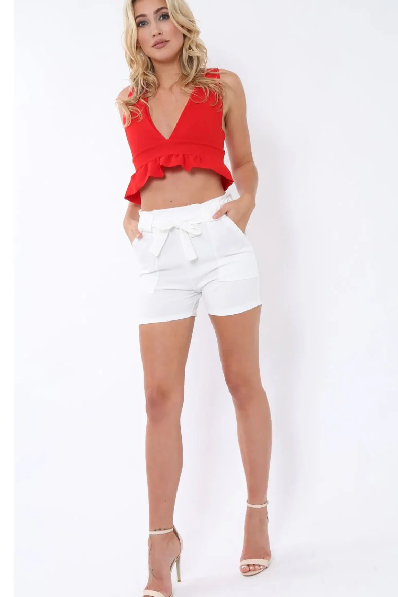 Rebellious Fashion White Paperbag Tie Waist Shorts - Billie
