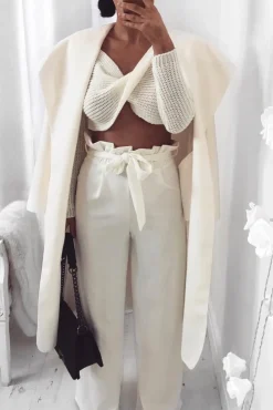 Rebellious Fashion White Paper Bag Tie Waist Wide Leg Trousers - Kennedy