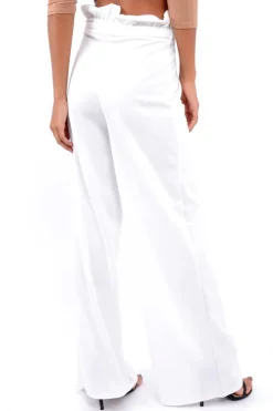 Rebellious Fashion White Paper Bag Tie Waist Wide Leg Trousers - Kennedy
