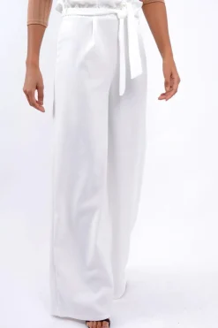 Rebellious Fashion White Paper Bag Tie Waist Wide Leg Trousers - Kennedy