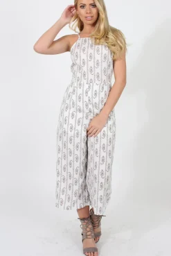 Rebellious Fashion White Pattern Culotte Jumpsuit - Monika