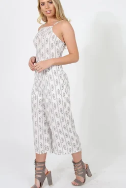 Rebellious Fashion White Pattern Culotte Jumpsuit - Monika