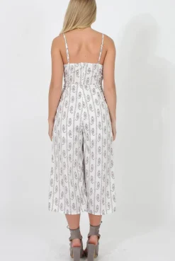 Rebellious Fashion White Pattern Culotte Jumpsuit - Monika