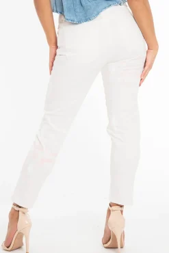 Rebellious Fashion White Pink Graffiti Slogan Print Mom Jeans - Rosy