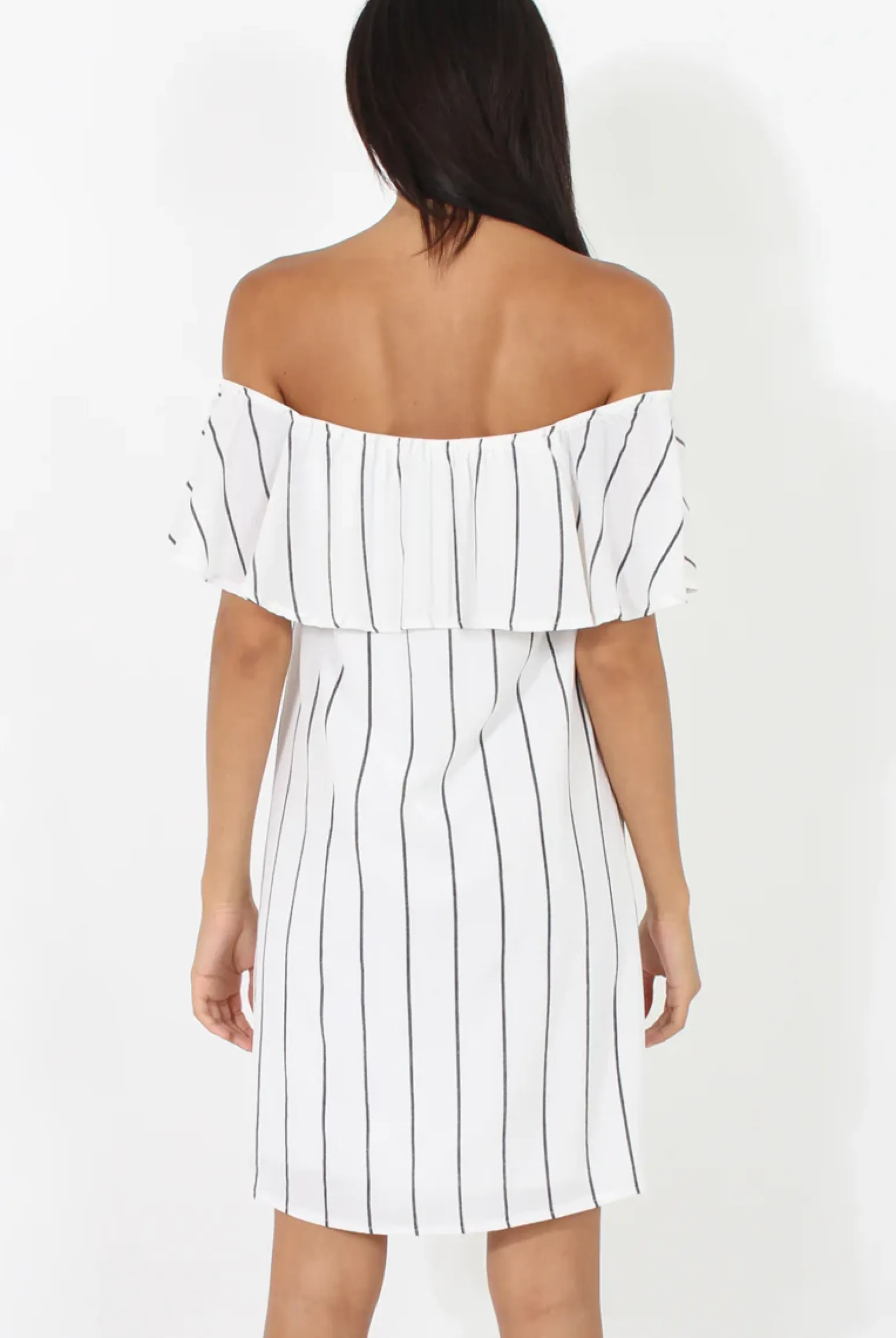 Rebellious Fashion White Pinstripe Bardot Dress - Pip