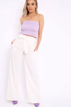 Rebellious Fashion White Pinstripe High Waist Tailored Trousers - Ginni