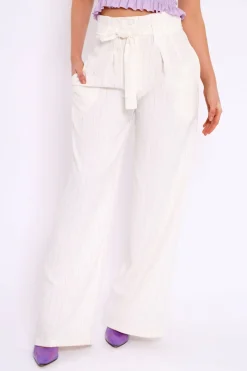 Rebellious Fashion White Pinstripe High Waist Tailored Trousers - Ginni