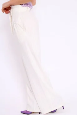 Rebellious Fashion White Pinstripe High Waist Tailored Trousers - Ginni