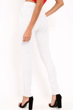 Rebellious Fashion White Pinstripe Tapered Trousers - Paighton