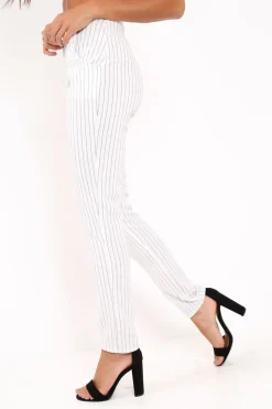 Rebellious Fashion White Pinstripe Tapered Trousers - Paighton
