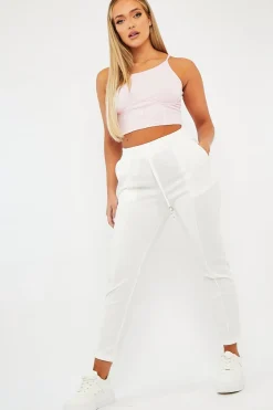 Rebellious Fashion White Piping Detail Woven Trouser - Laila