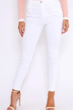 Rebellious Fashion White Plain High Waisted Skinny Jeans - Elliott