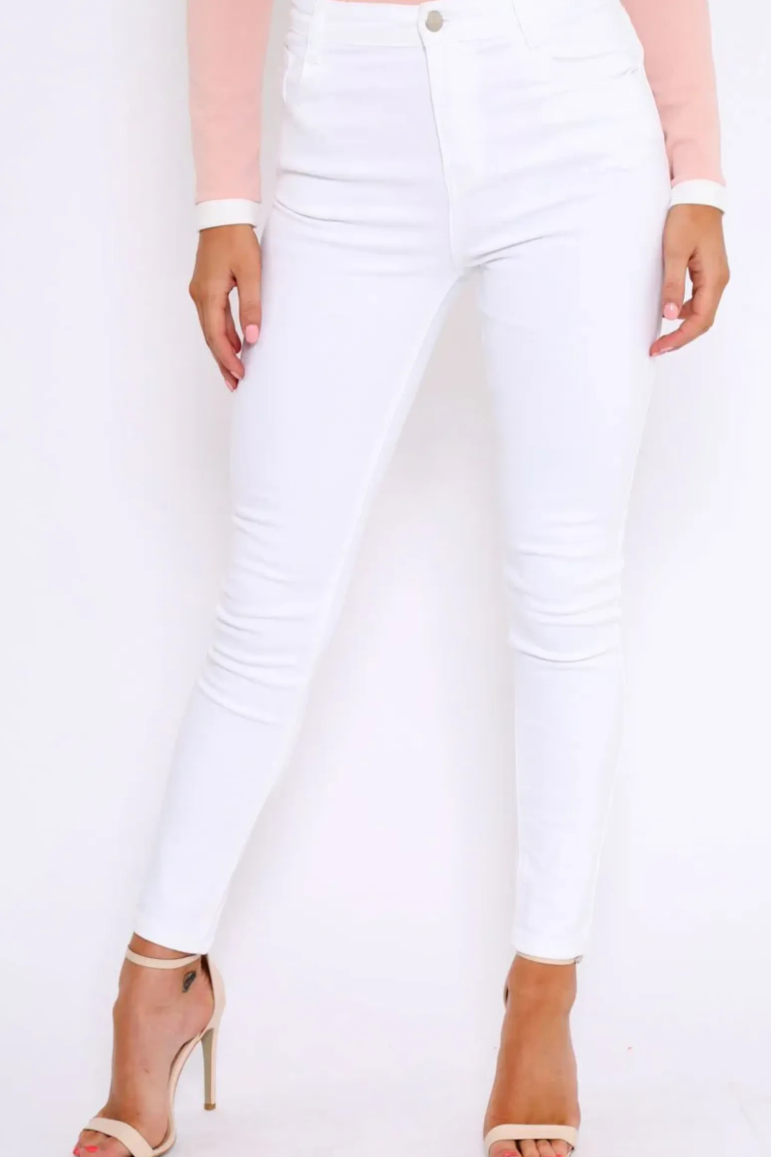 Rebellious Fashion White Plain High Waisted Skinny Jeans - Elliott