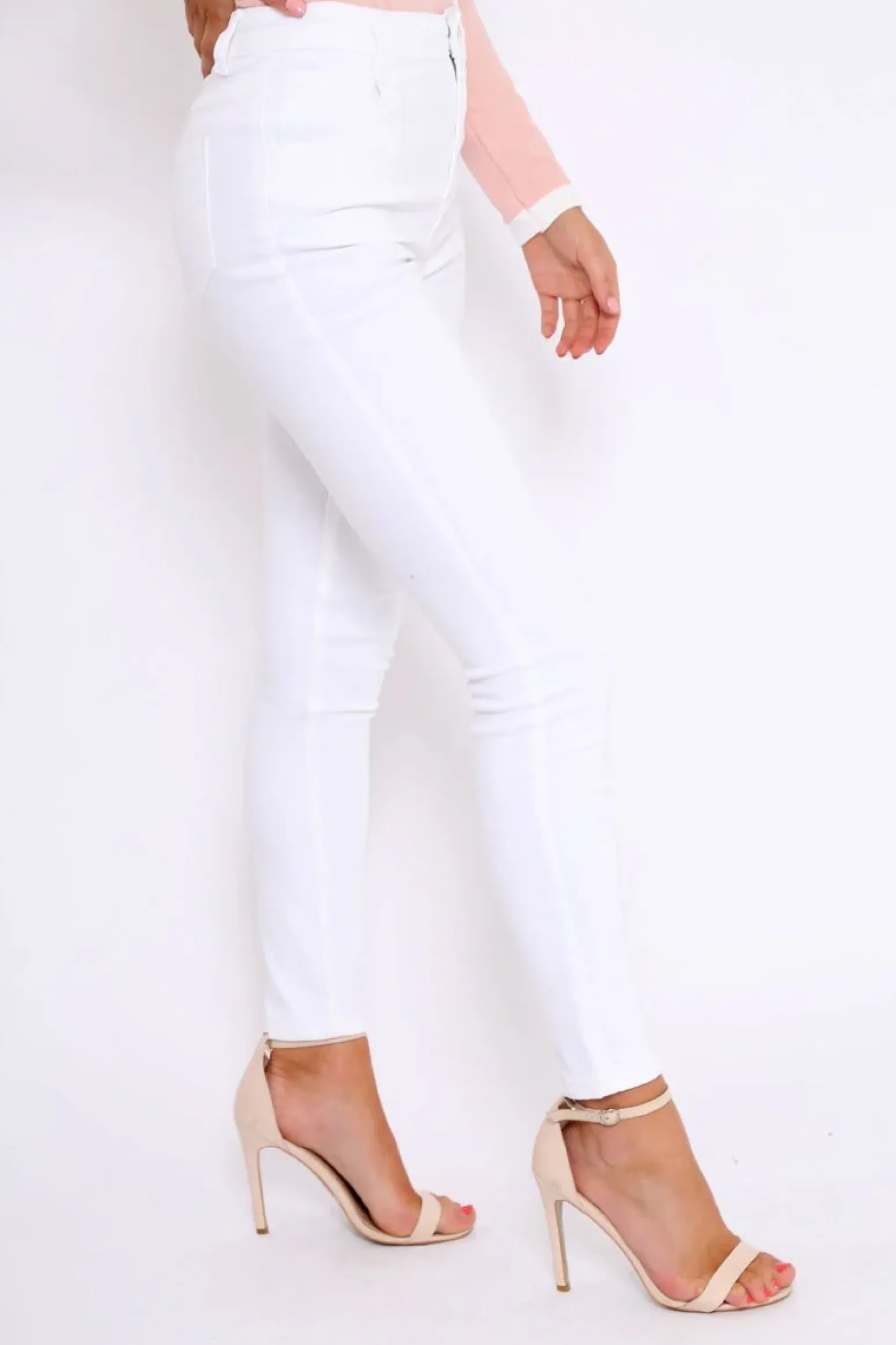 Rebellious Fashion White Plain High Waisted Skinny Jeans - Elliott