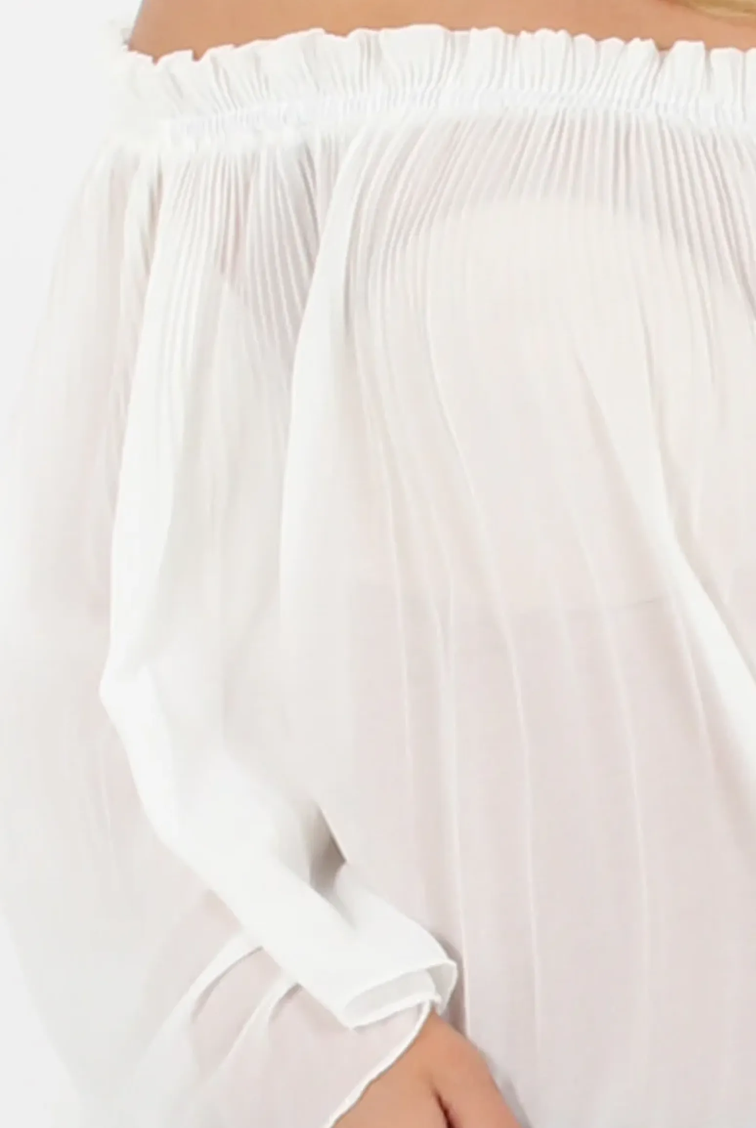 Rebellious Fashion White Pleated Three Quarter Bell Sleeve Crop - Stacey