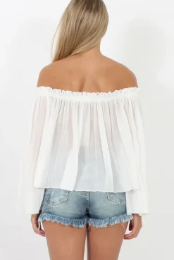 Rebellious Fashion White Pleated Three Quarter Bell Sleeve Crop - Stacey
