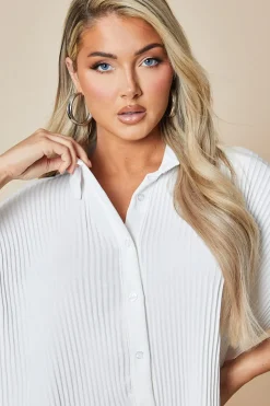 Rebellious Fashion White Plisse Detail Frill Hem Oversized Dress - Sakura
