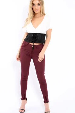 Rebellious Fashion White Plunge Black Corset Lace Front Crop Top - Brinklee