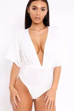 Rebellious Fashion White Plunge Bodysuit - Florence
