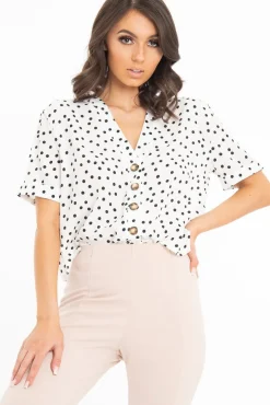 Rebellious Fashion White Plunge Button Up Crop Blouse - Mintie