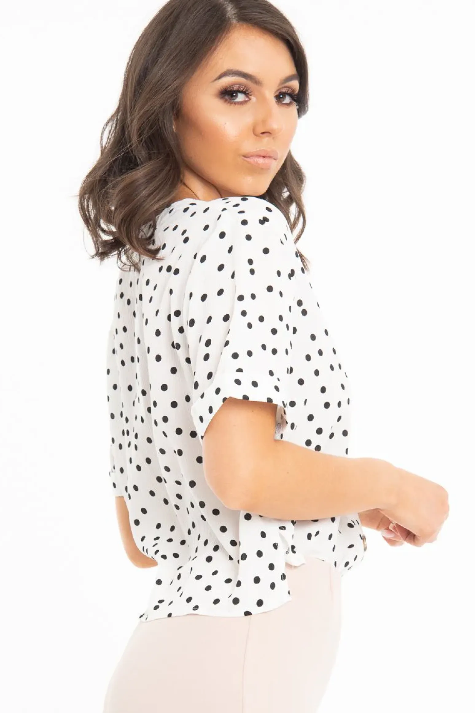 Rebellious Fashion White Plunge Button Up Crop Blouse - Mintie