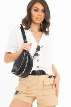 Rebellious Fashion White Plunge Button Up Crop Blouse - Merina