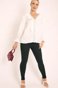 Rebellious Fashion White Plunge Lace Neckline Blouse - Harleigh