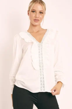 Rebellious Fashion White Plunge Lace Neckline Blouse - Harleigh