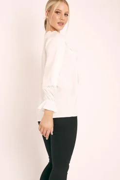 Rebellious Fashion White Plunge Lace Neckline Blouse - Harleigh