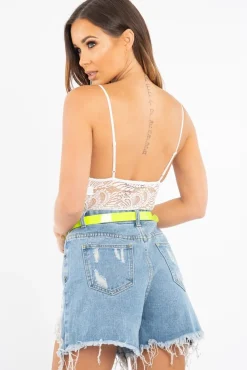 Rebellious Fashion White Plunge V Front Lace Bodysuit - Tiah