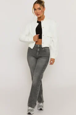 Rebellious Fashion White Pocket Detail Bomber Jacket - Estelle