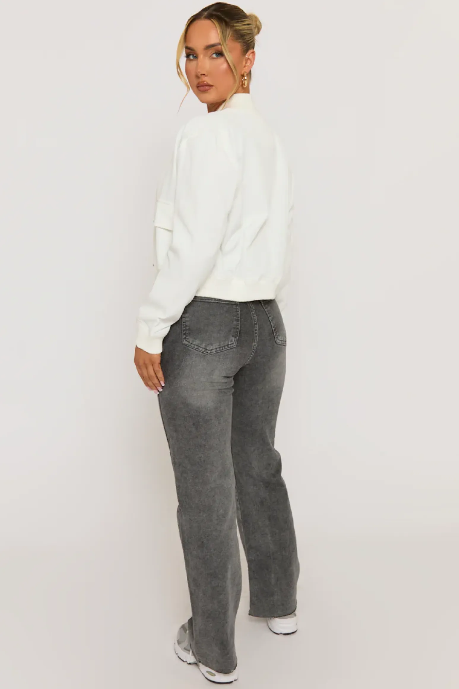 Rebellious Fashion White Pocket Detail Bomber Jacket - Estelle