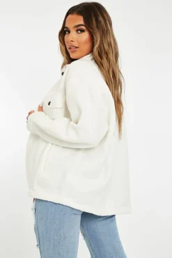 Rebellious Fashion White Pocket Oversized Brushed Shacket - Caley