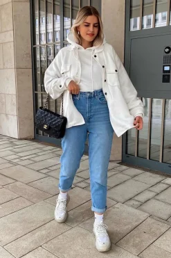 Rebellious Fashion White Pocket Oversized Brushed Shacket - Caley