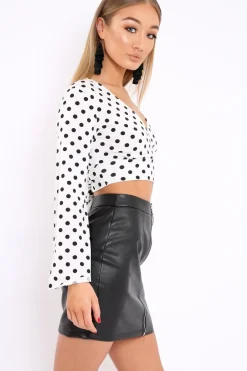 Rebellious Fashion White Polka Dot Flare Sleeve Crop Top - Eshe