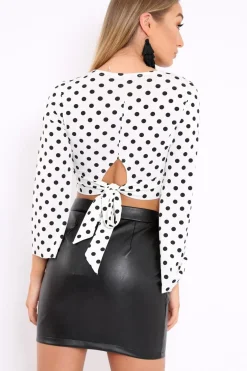 Rebellious Fashion White Polka Dot Flare Sleeve Crop Top - Eshe