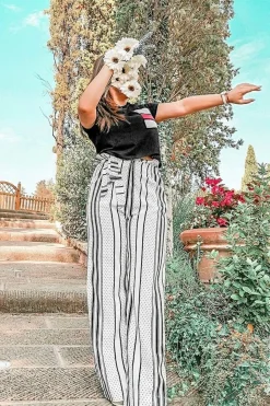 Rebellious Fashion White Polka Dot Paper Bag Wide Leg Trousers - Aadhya