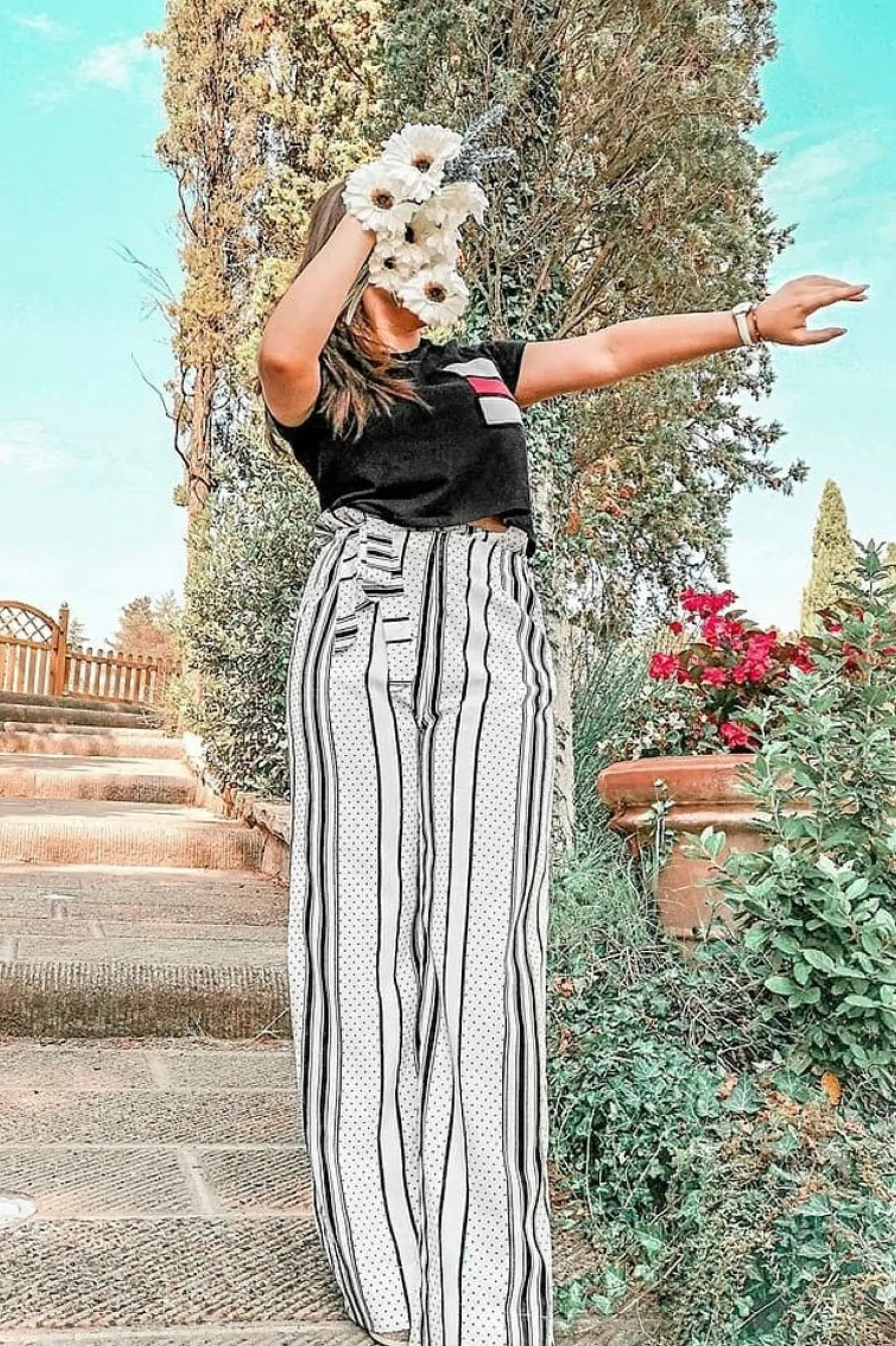 Rebellious Fashion White Polka Dot Paper Bag Wide Leg Trousers - Aadhya