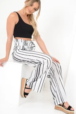 Rebellious Fashion White Polka Dot Paper Bag Wide Leg Trousers - Aadhya