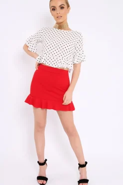 Rebellious Fashion White Polka Dot Ruffle Crop Top - Ivie