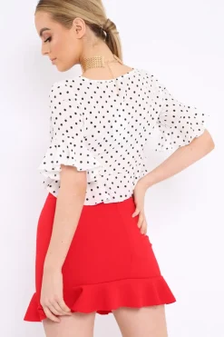 Rebellious Fashion White Polka Dot Ruffle Crop Top - Ivie
