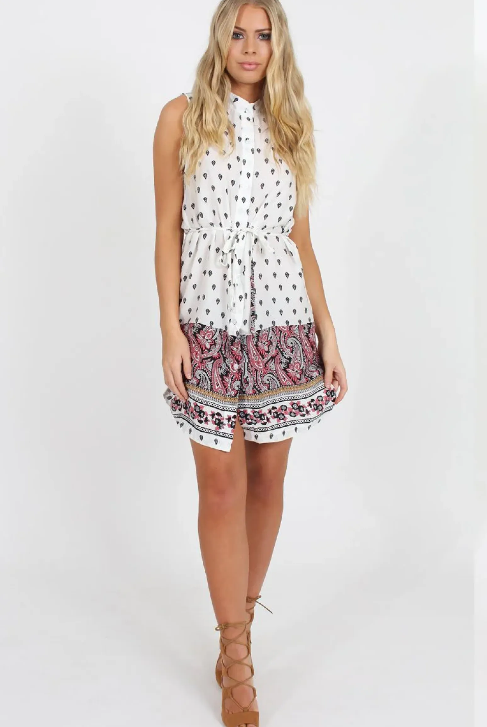 Rebellious Fashion White Print Sleeveless Shirt - Britanny