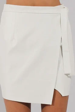 Rebellious Fashion White PU Wrap Around Mini Skirt - Jazlyn