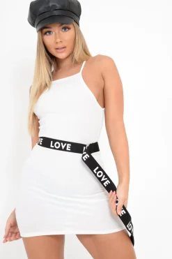 Rebellious Fashion White Racer Back Bodycon Dress - Maye