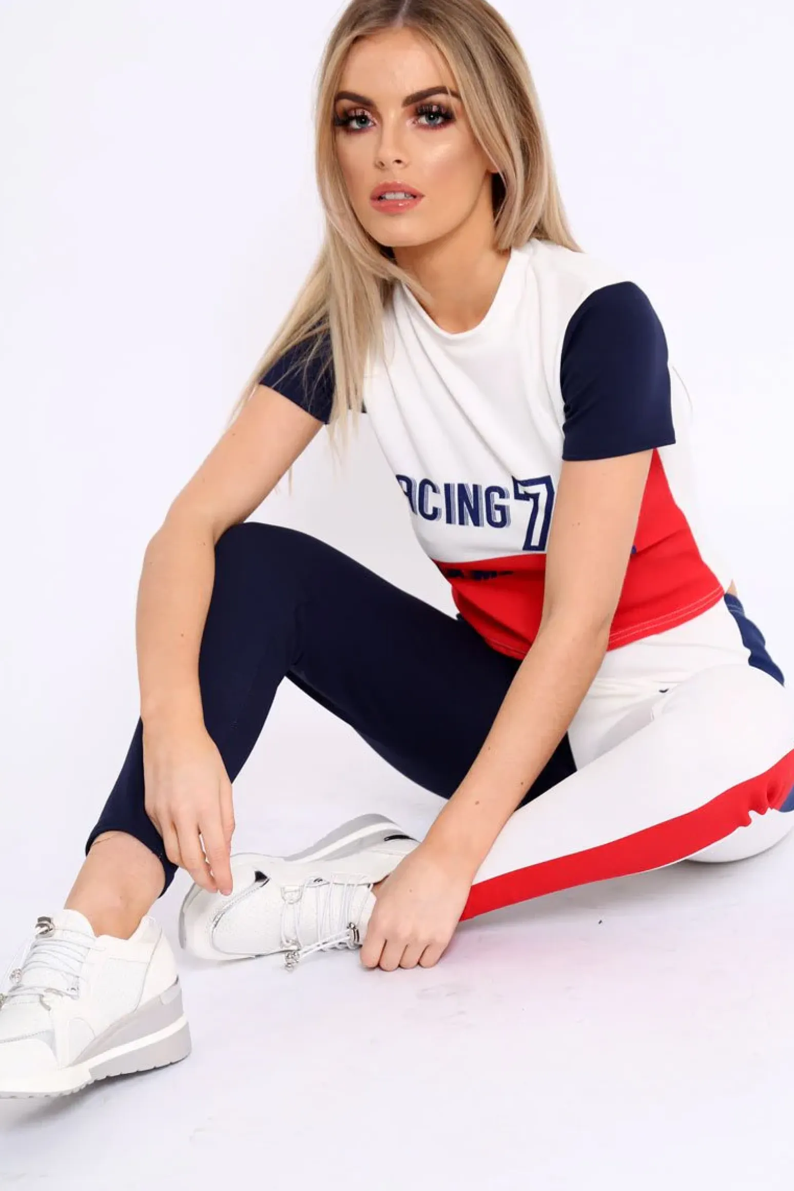 Rebellious Fashion White Red and Navy Racing Champion Co-Ord - Shanell