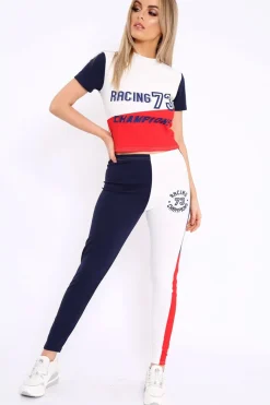 Rebellious Fashion White Red and Navy Racing Champion Co-Ord - Shanell