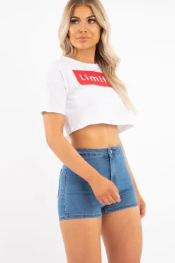 Rebellious Fashion White Red Limited Slogan Cropped T Shirt - Drew
