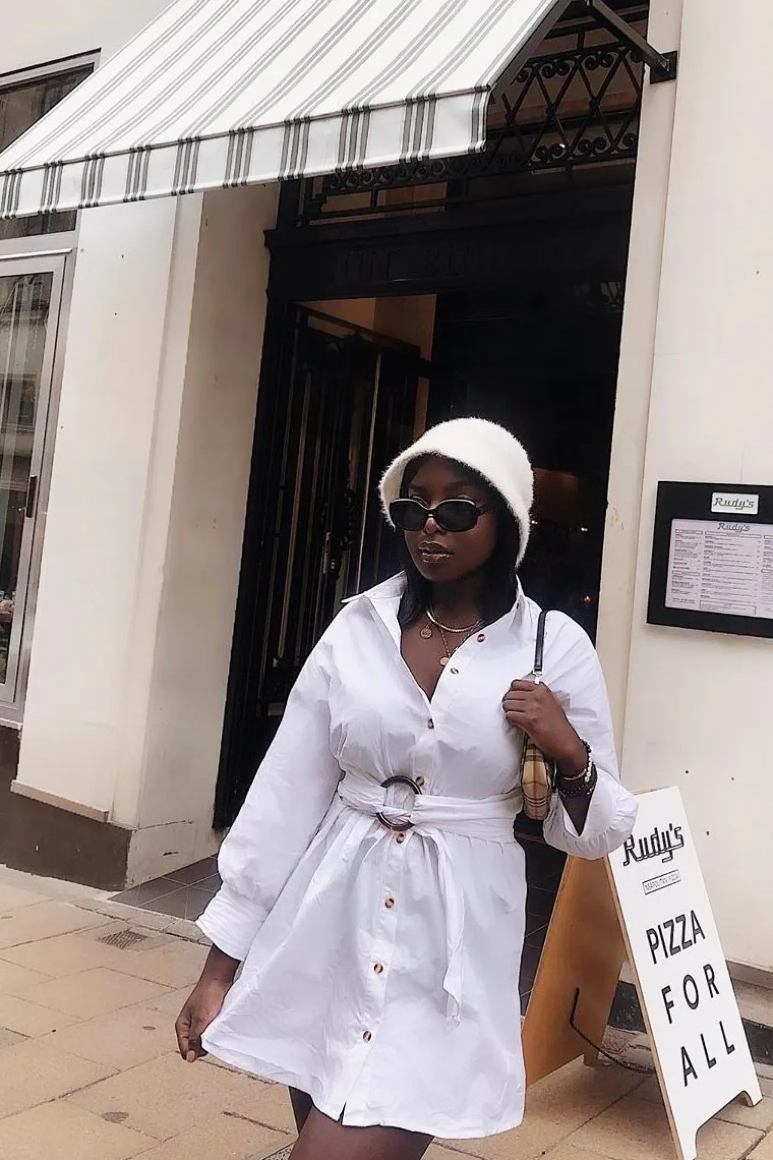 Rebellious Fashion White Resin Belt Gathered Sleeve Shirt Dress - Tawny